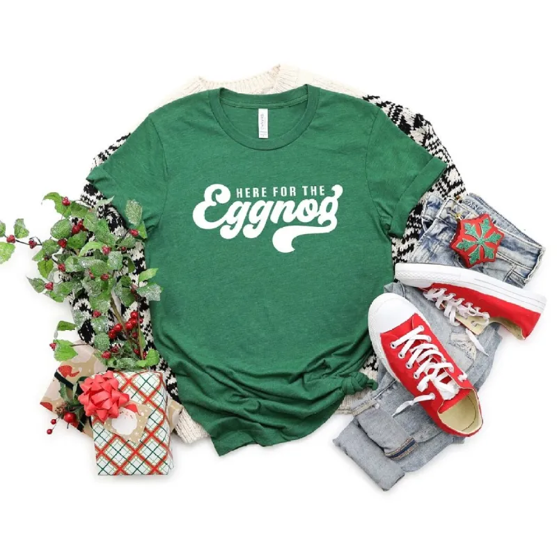 Here For The Eggnog Short Sleeve Crewnneck Tee sold by Zulily