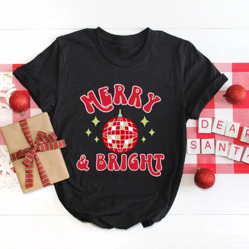 Merry And Bright Disco Ball Short Sleeve Crewnneck Tee sold by Zulily