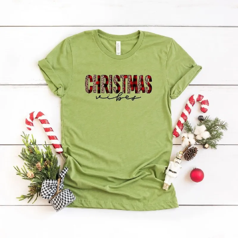 Leopard Plaid Christmas Vibes Short Sleeve Crewnneck Tee sold by Zulily