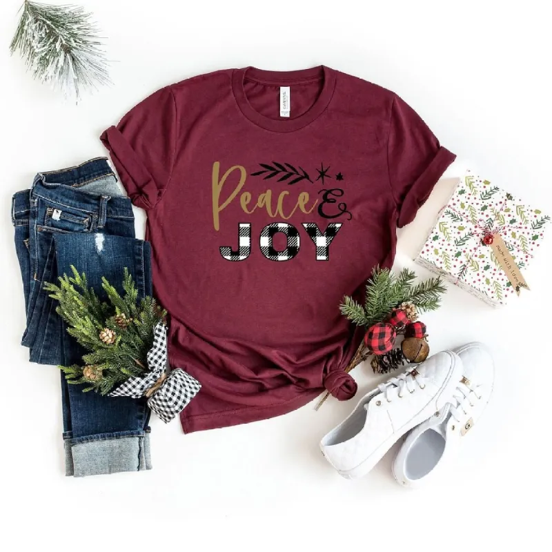 Plaid Peace And Joy Short Sleeve Crewnneck Tee sold by Zulily