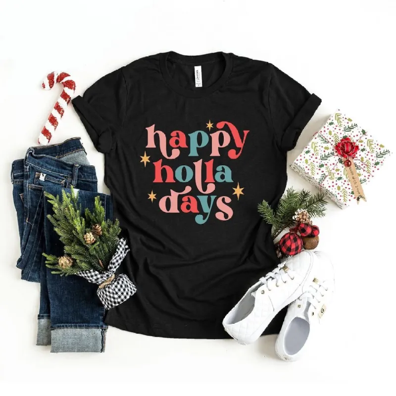 Happy Holla Days Colorful Short Sleeve Crewnneck Tee sold by Zulily
