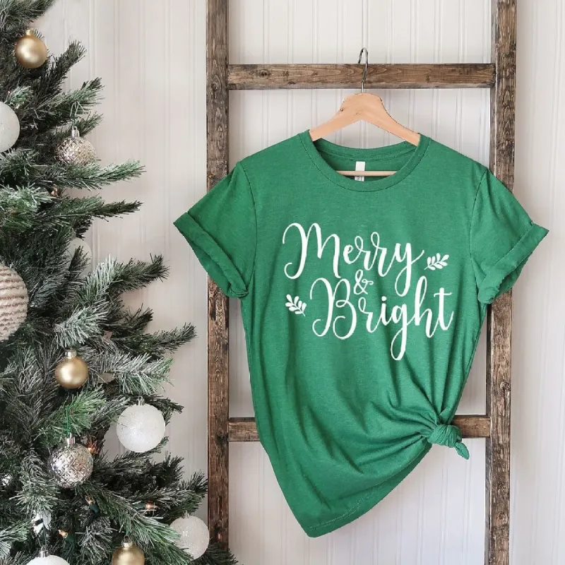 Merry And Bright Cursive Short Sleeve Crewnneck Tee sold by Zulily