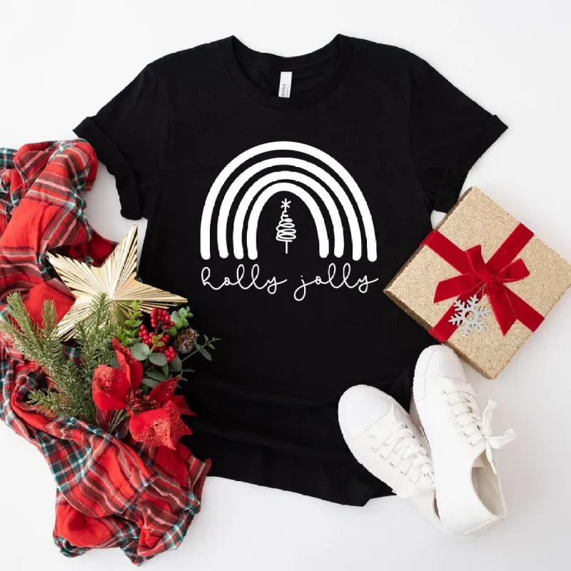 Holly Jolly Rainbow Short Sleeve Crewnneck Tee sold by Zulily