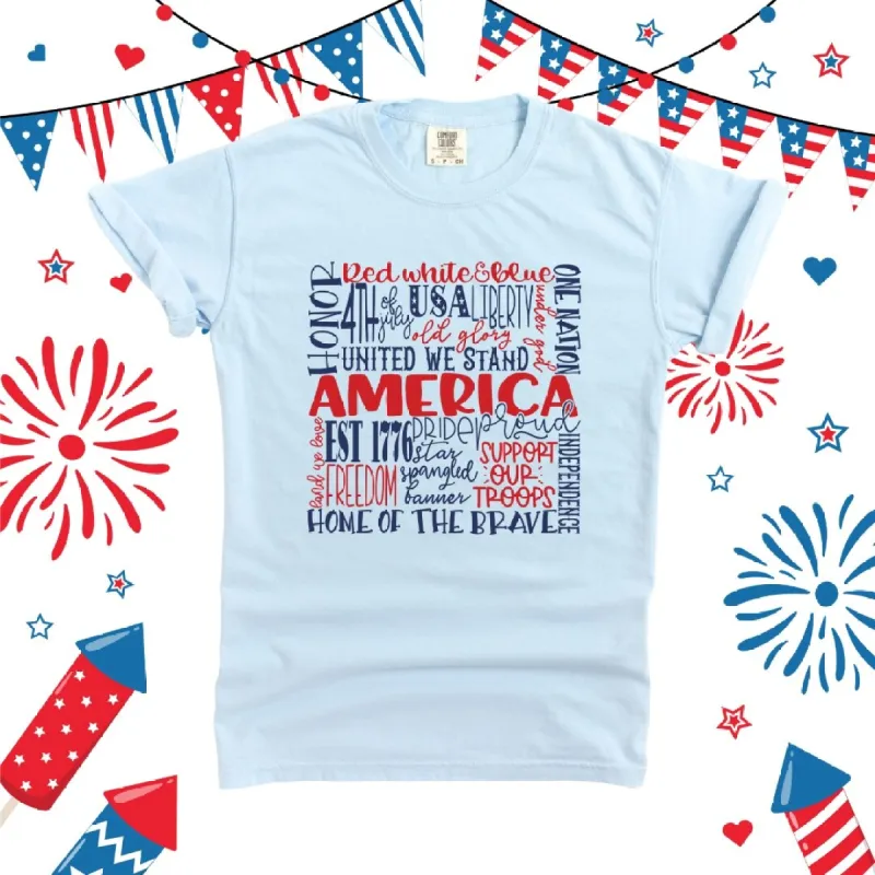 America Words Colorful Garment Dyed Tee sold by Zulily