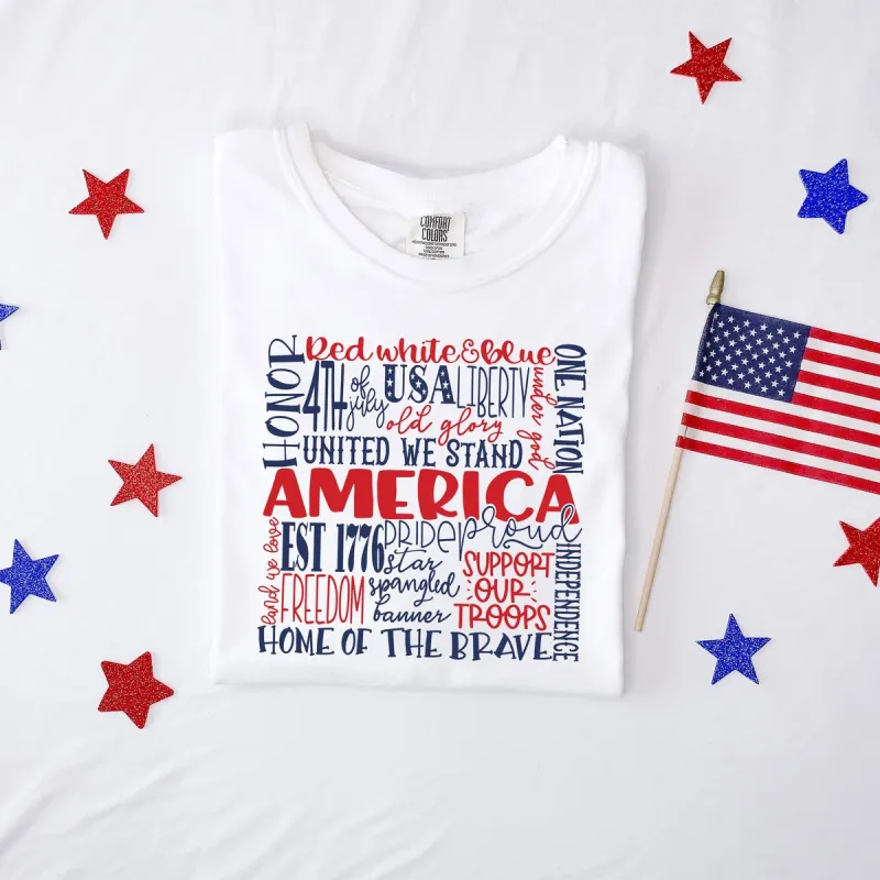 America Words Colorful Garment Dyed Tee sold by Zulily
