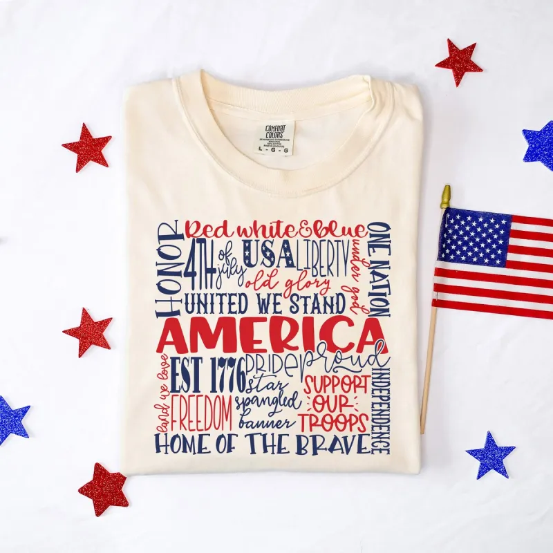 America Words Colorful Garment Dyed Tee sold by Zulily