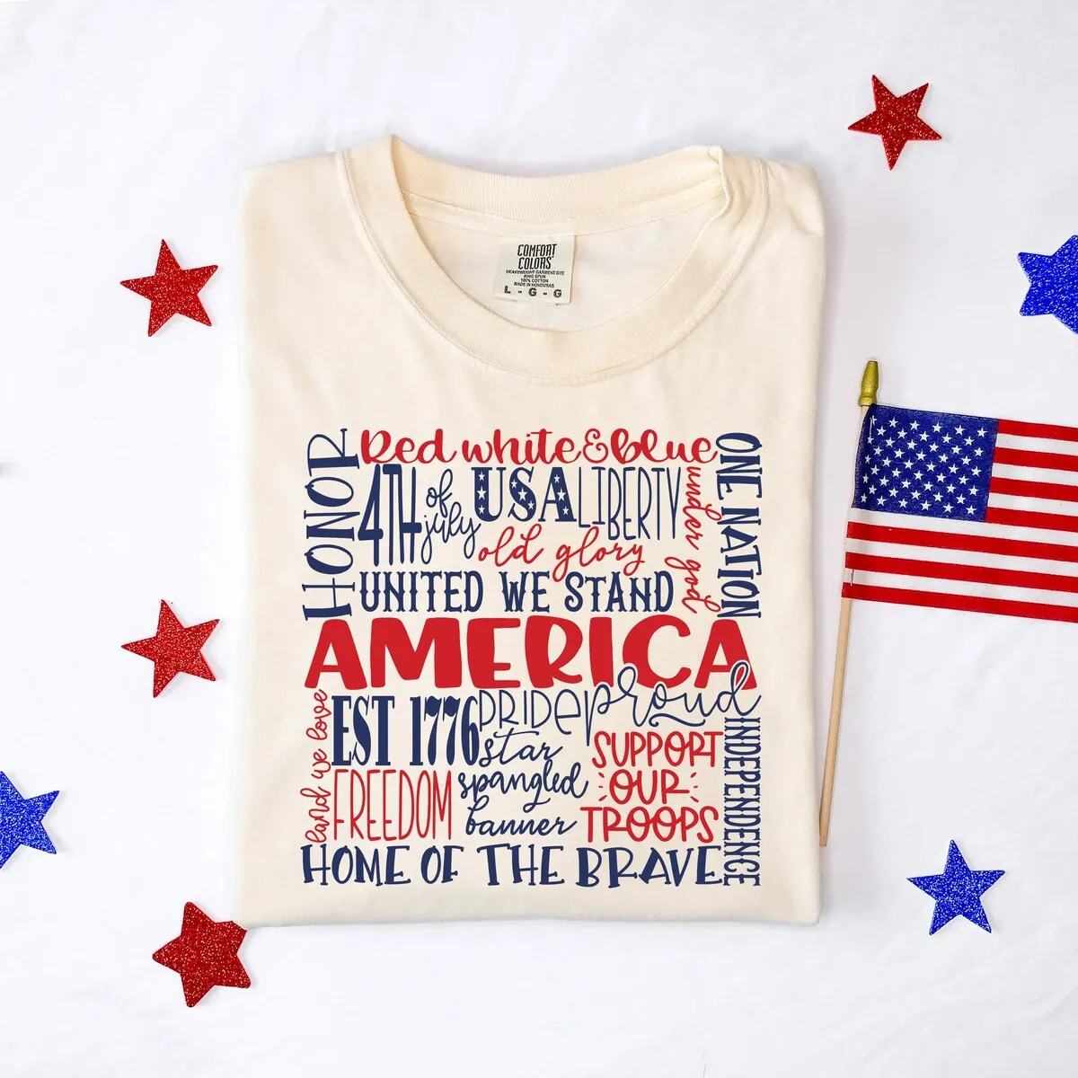America Words Colorful Garment Dyed Tee sold by Zulily