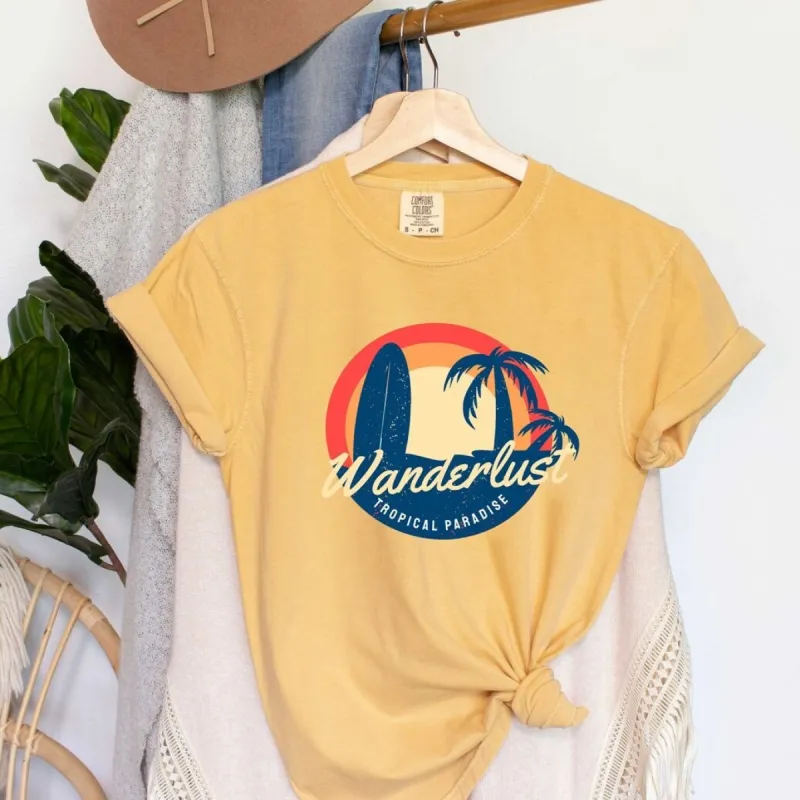 Wanderlust Tropical Paradise Garment Dyed Tee sold by Zulily