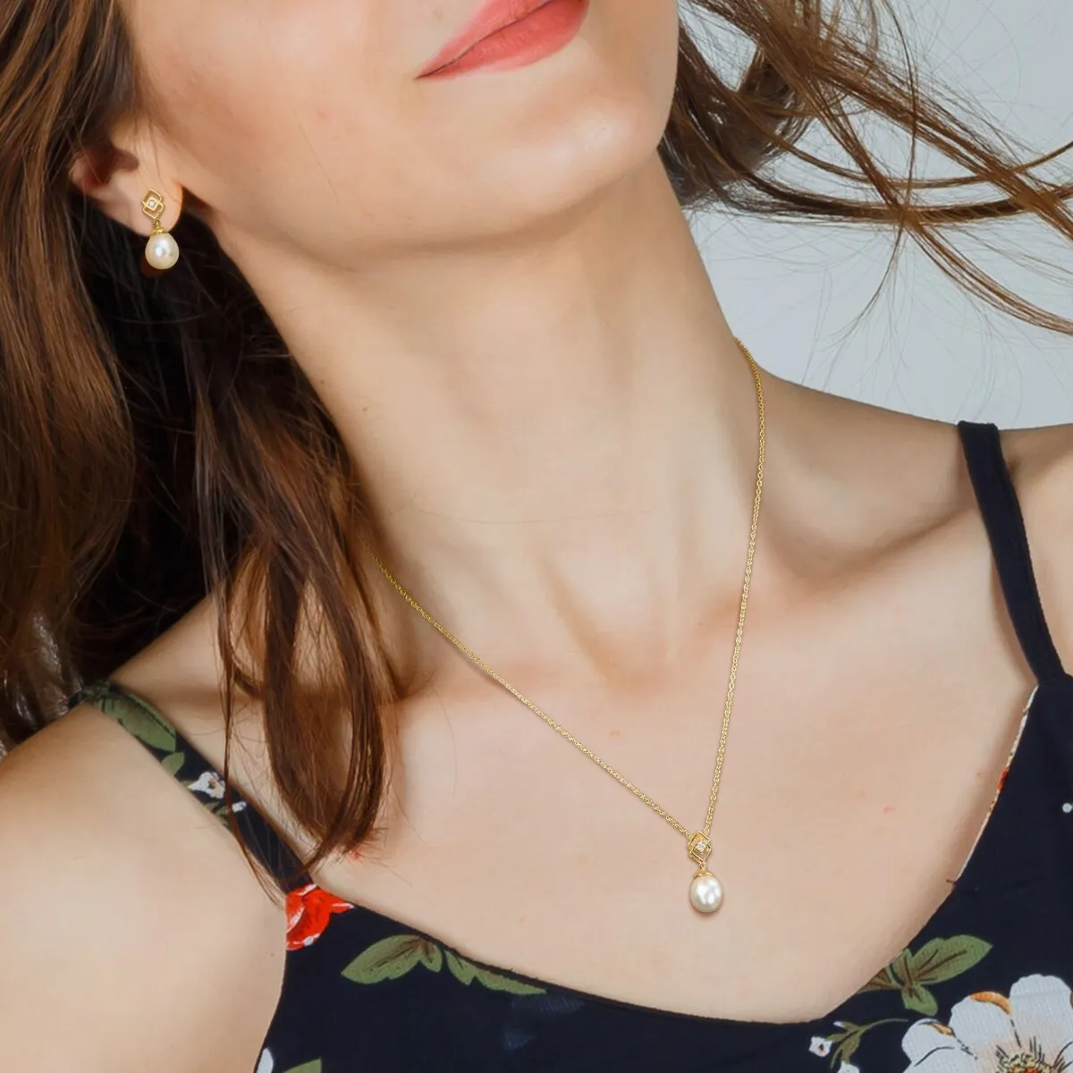 Sofia B. 8-9mmCultured South Sea Pearl White Topaz 2-Piece Drop Jewelry Set Yellow Silver sold by Zulily product image thumbnail 4