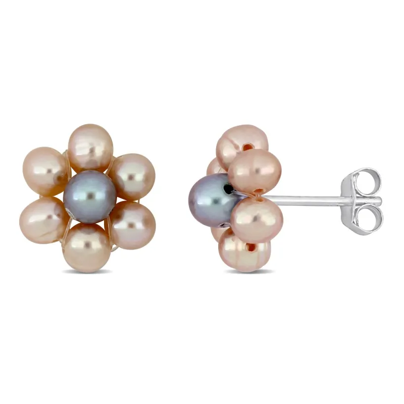 Sofia B. 3-4mm Pink Gray Cultured Freshwater Pearl Flower Design Stud Earrings Sterling Silver sold by Zulily