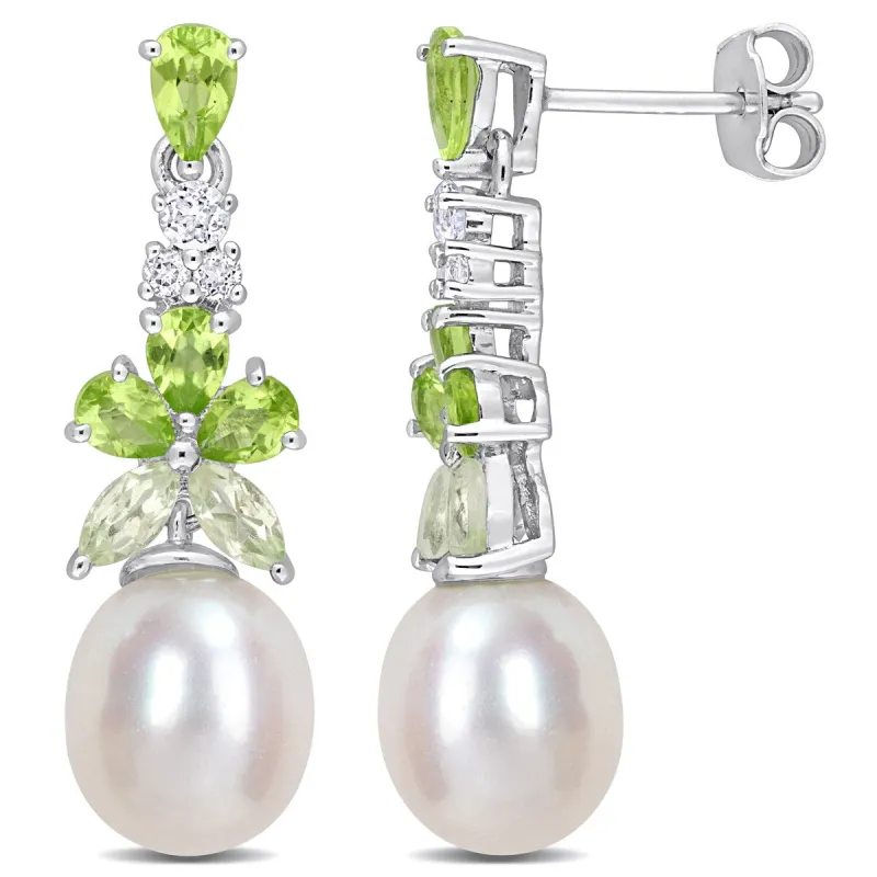 Sofia B. Cultured Freshwater Pearl 2 1/4ct TGW Green Quartz Peridot White Topaz Earrings Sterling Silver sold by Zulily