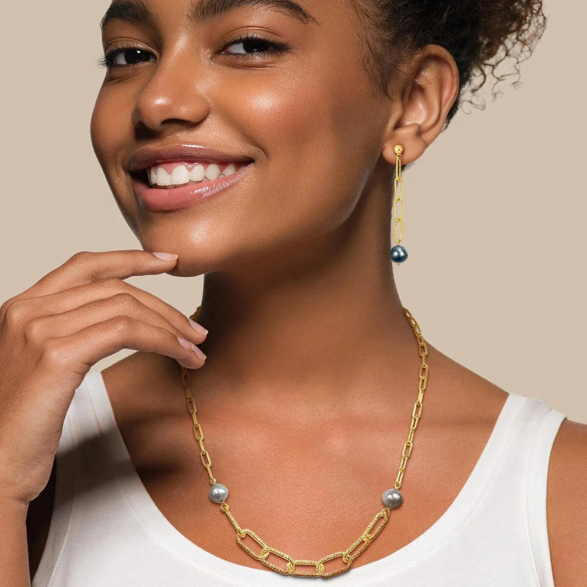 Sofia B. Grey Pearl Oval Link Earrings Chain Bar Necklace Jewelry Set Yellow Silver sold by Zulily product image thumbnail 4