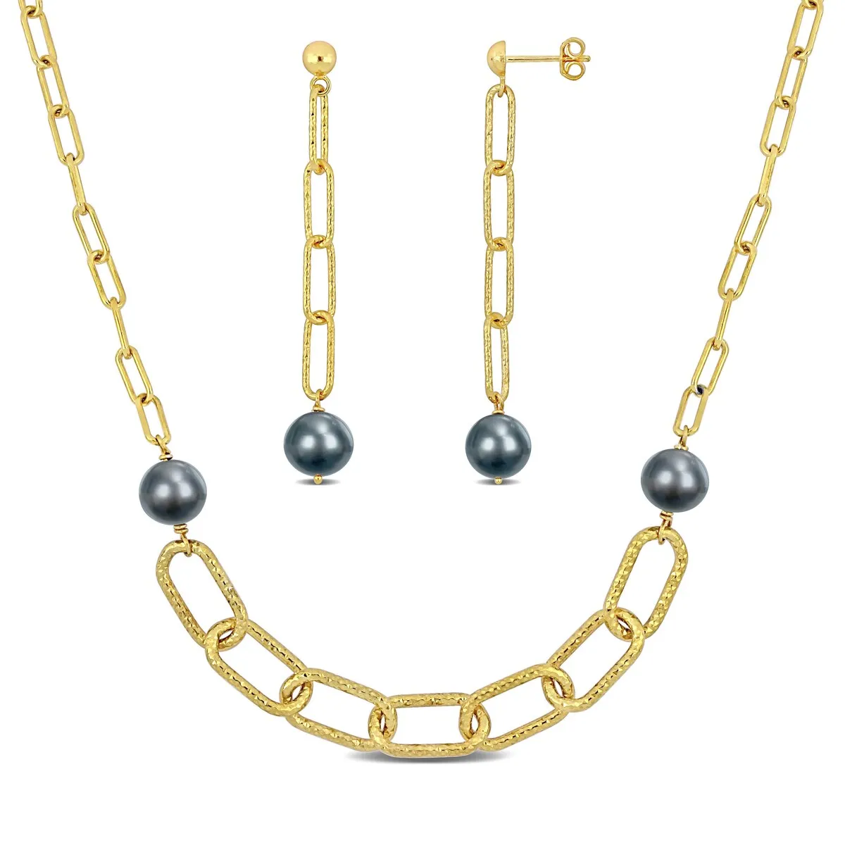 Sofia B. Grey Pearl Oval Link Earrings Chain Bar Necklace Jewelry Set Yellow Silver sold by Zulily