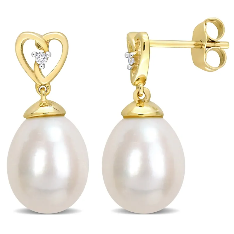 Sofia B. 8.5-9mm Cultured Freshwater Pearl Diamond Accent Drop Earrings 10k Yellow Gold sold by Zulily