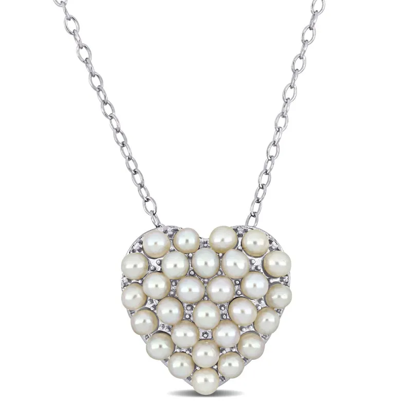 Sofia B. 2-2.5mm Cultured Freshwater Pearl Cluster Heart Necklace Sterling Silver sold by Zulily