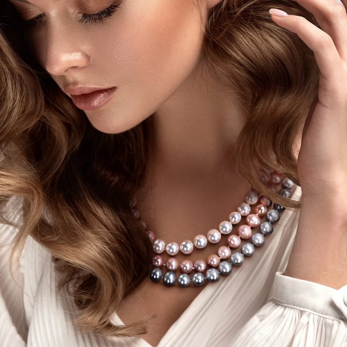 Sofia B. 3-Strand 7.5-8mm Multi-Color Cultured Freshwater Pearl Necklace with Silver Bayonet Clasp sold by Zulily product image thumbnail 4