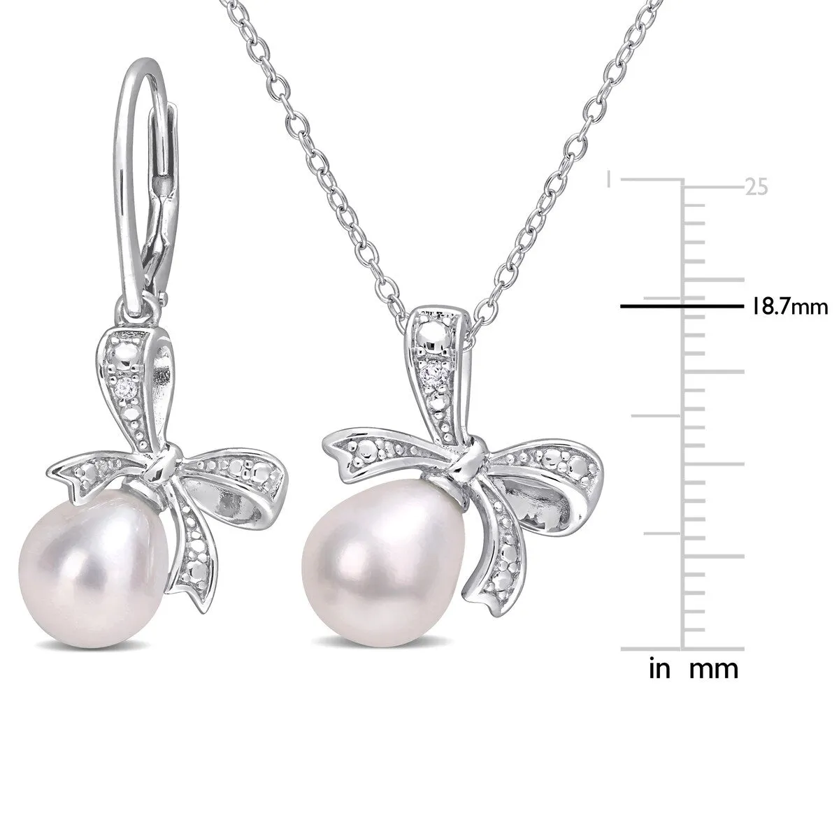 Sofia B. Cultured Freshwater Pearl Diamond Accent Bow Leverback Earrings Necklace Set Sterling Silver sold by Zulily product image thumbnail 2