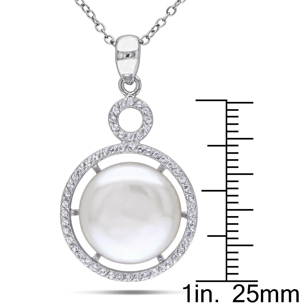Sofia B. 14.5-15mm White Cultured Freshwater Pearl White Topaz Halo Necklace Sterling Silver sold by Zulily product image thumbnail 2