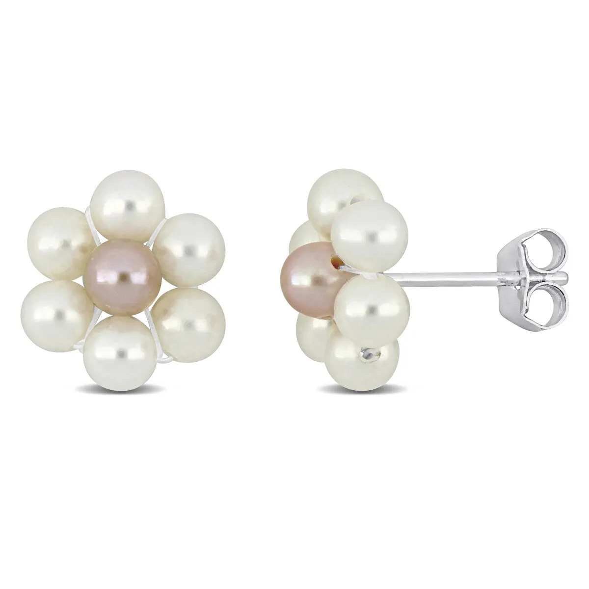 Sofia B. White Pink Cultured Freshwater Pearl Flower Design Stud Earrings Sterling Silver sold by Zulily