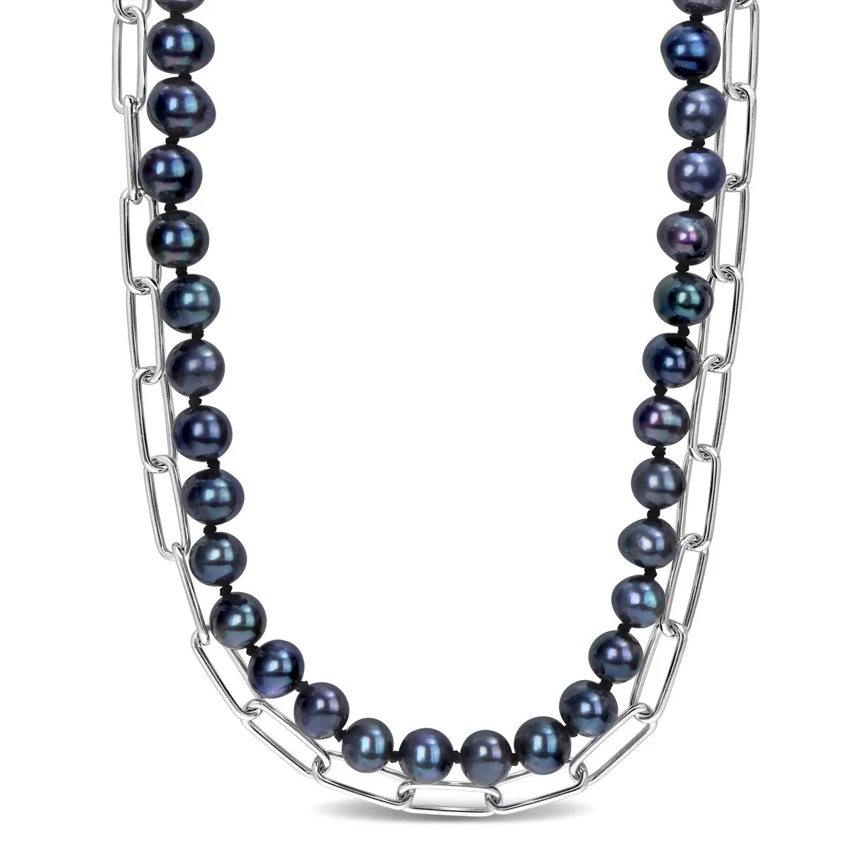 Sofia B. 7-7.5mm Black Cultured Freshwater Pearl Double Layered Chain Necklace Sterling Silver sold by Zulily