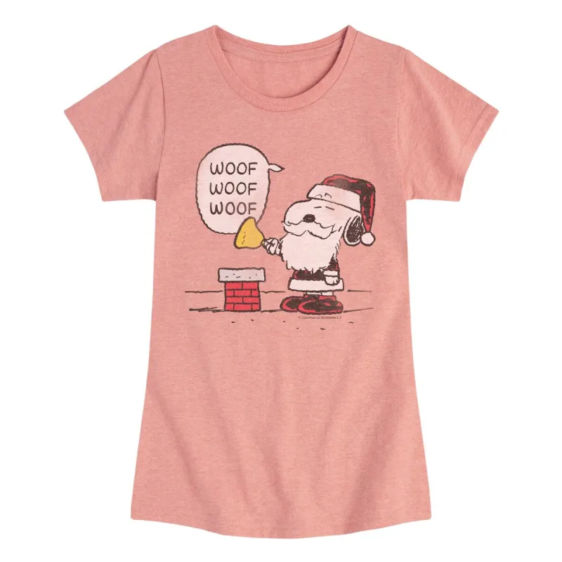 Girls Peanuts Snoopy Santa Woof Woof Tee sold by Zulily