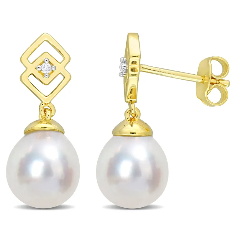 Sofia B. 8-9mm South Sea Cultured Pearl White Topaz Drop Earrings Yellow Silver sold by Zulily