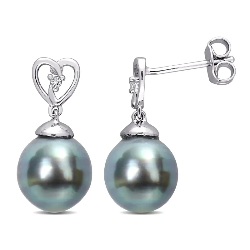 Sofia B. 8-9mm Black Tahitian Cultured Pearl White Topaz Drop Earrings Sterling Silver sold by Zulily