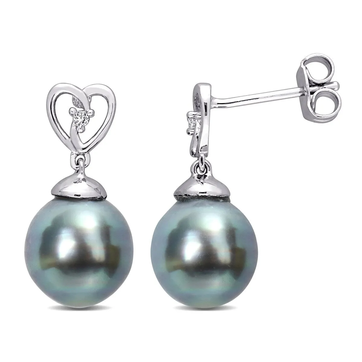 Sofia B. 8-9mm Black Tahitian Cultured Pearl White Topaz Drop Earrings Sterling Silver sold by Zulily