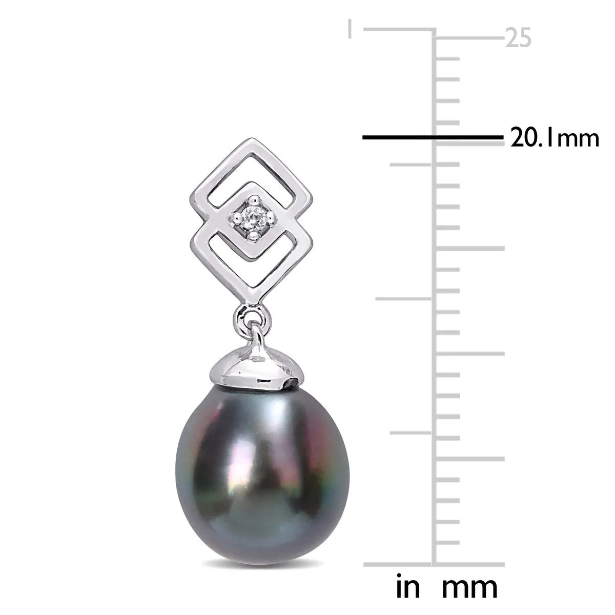 Sofia B. 8-9mm Black Tahitian Cultured Pearl White Topaz Drop Earrings Sterling Silver sold by Zulily product image thumbnail 2