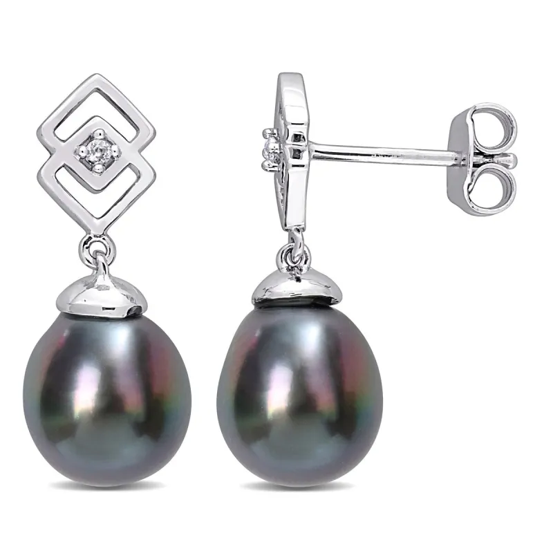 Sofia B. 8-9mm Black Tahitian Cultured Pearl White Topaz Drop Earrings Sterling Silver sold by Zulily