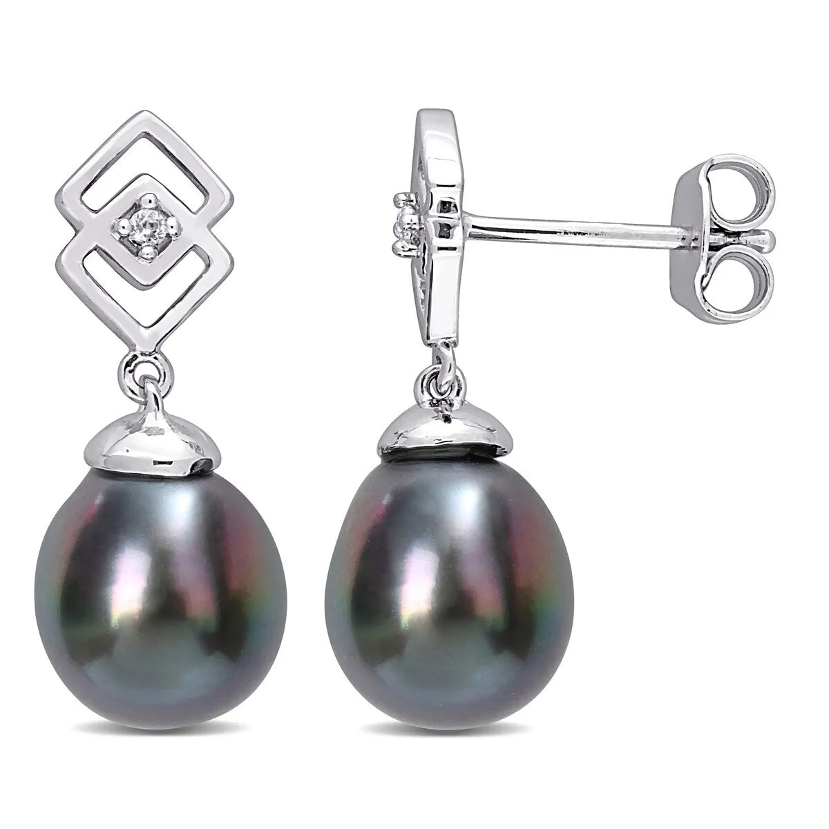 Sofia B. 8-9mm Black Tahitian Cultured Pearl White Topaz Drop Earrings Sterling Silver sold by Zulily