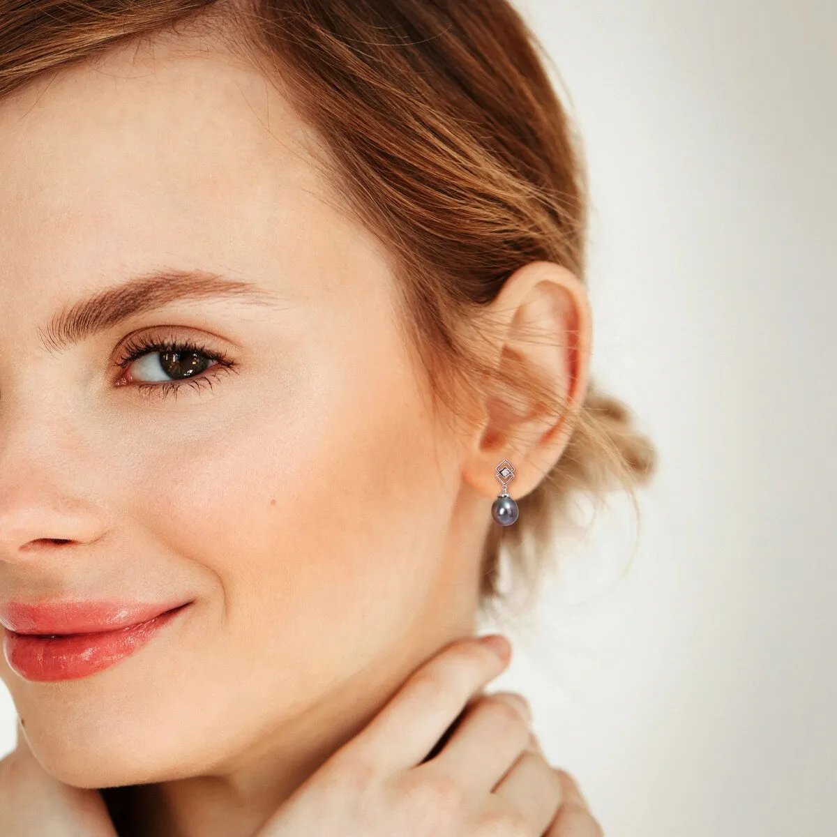 Sofia B. 8-9mm Black Tahitian Cultured Pearl White Topaz Drop Earrings Sterling Silver sold by Zulily product image thumbnail 4