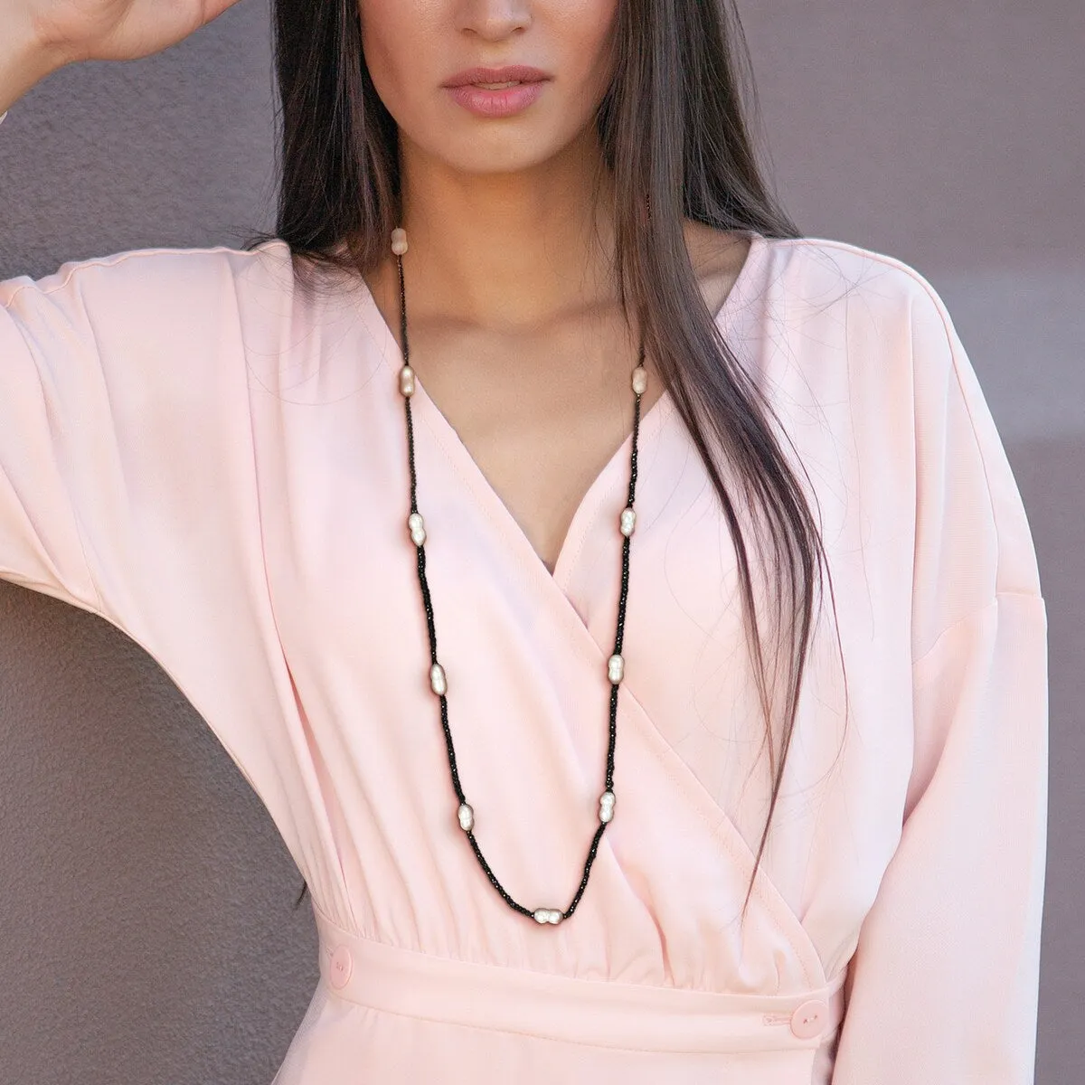 Sofia B. 12-14mm Keshi Pearls Diamond-cut Black Spinel Station Giftable Necklace - 38 in sold by Zulily product image thumbnail 4