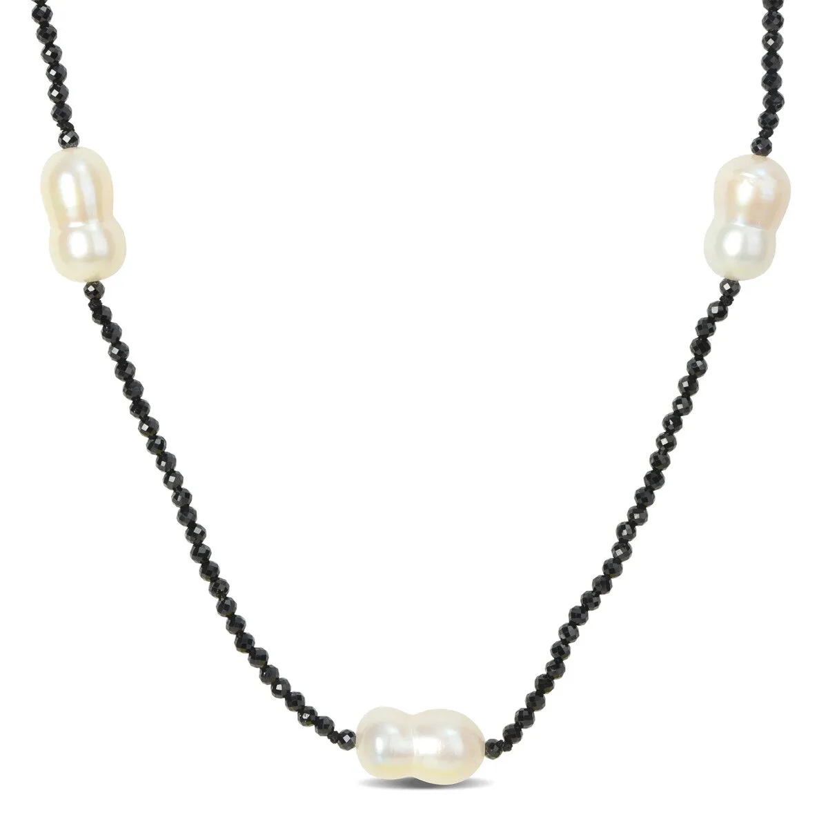 Sofia B. 12-14mm Keshi Pearls Diamond-cut Black Spinel Station Giftable Necklace - 38 in sold by Zulily