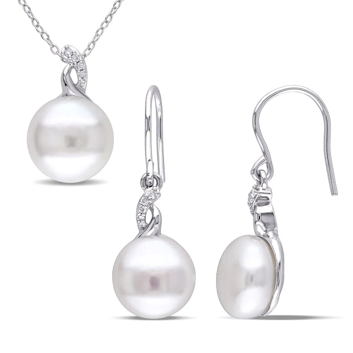 Sofia B. Cultured Freshwater Pearl 1/10ct TW Diamond Hook Earrings Necklace Set Sterling Silver sold by Zulily
