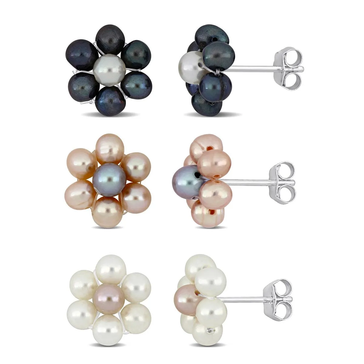 Sofia B. Multi-Color Cultured Freshwater Pearl Flower Design Stud Earrings 3-Piece Set Sterling Silver sold by Zulily