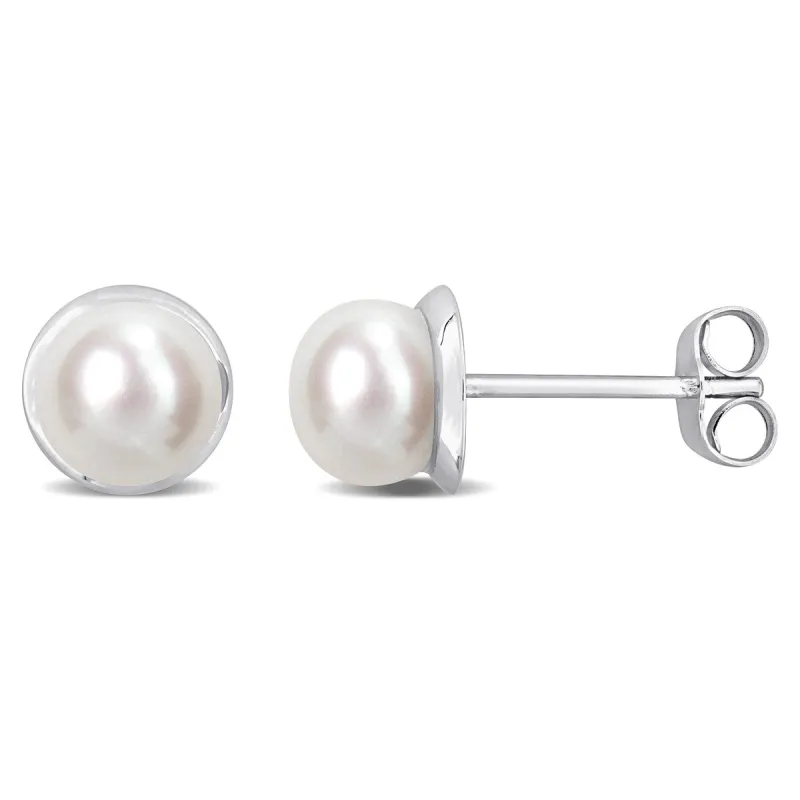 Sofia B. 6-6.5mm Cultured Freshwater Pearl Halo Stud Earrings 10k White Gold sold by Zulily