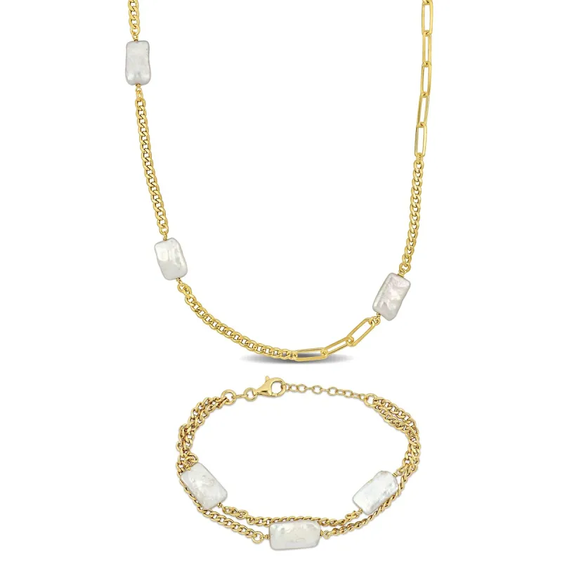 Sofia B. Cultured Freshwater Pearl Curb Link Paperclip Chain Necklace Bracelet Set - 33 in 7 + 1 ext sold by Zulily