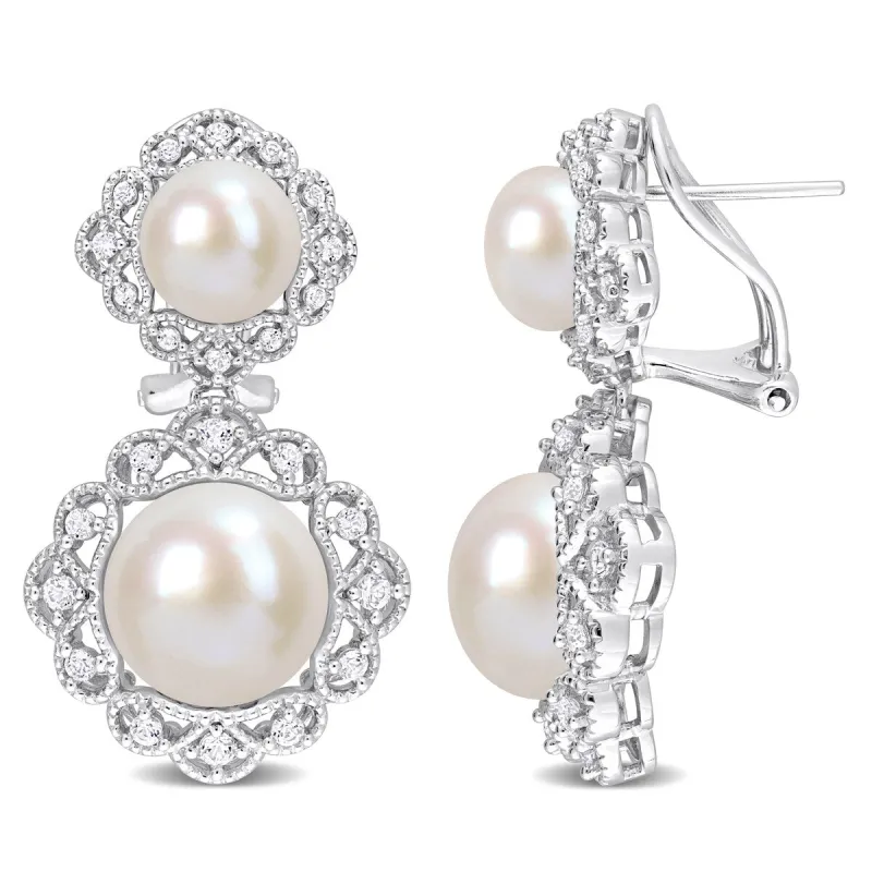 Sofia B. Cultured Freshwater Pearl 1-3/8ct TGW White Topaz Halo Drop Earrings Sterling Silver sold by Zulily