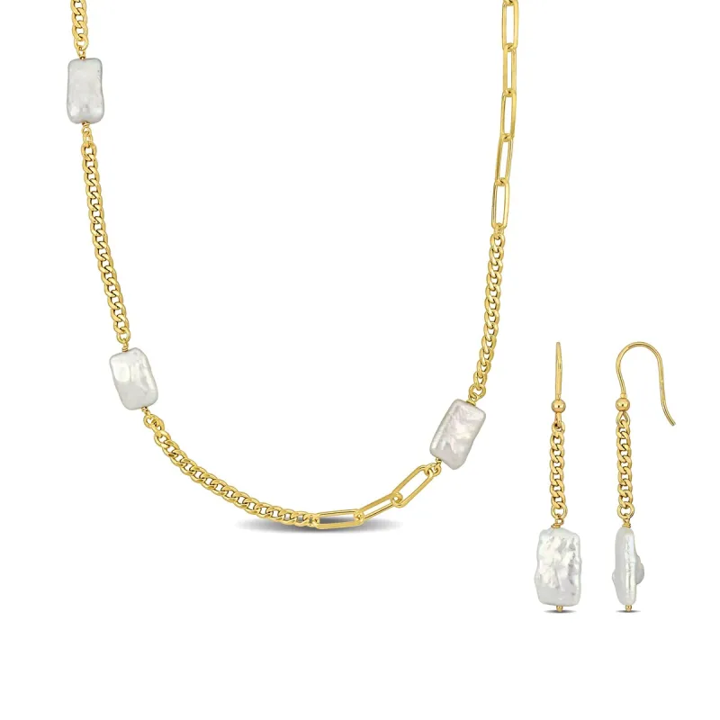 Sofia B. Cultured Freshwater Pearl Curb Link Paperclip Chain Jewelry Set Yellow Silver sold by Zulily