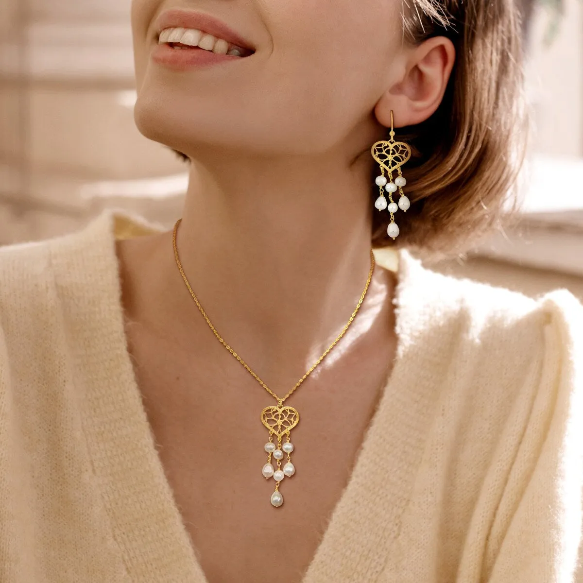 Sofia B. Cultured Freshwater Pearl Heart Jewelry Set Yellow Silver sold by Zulily product image thumbnail 4