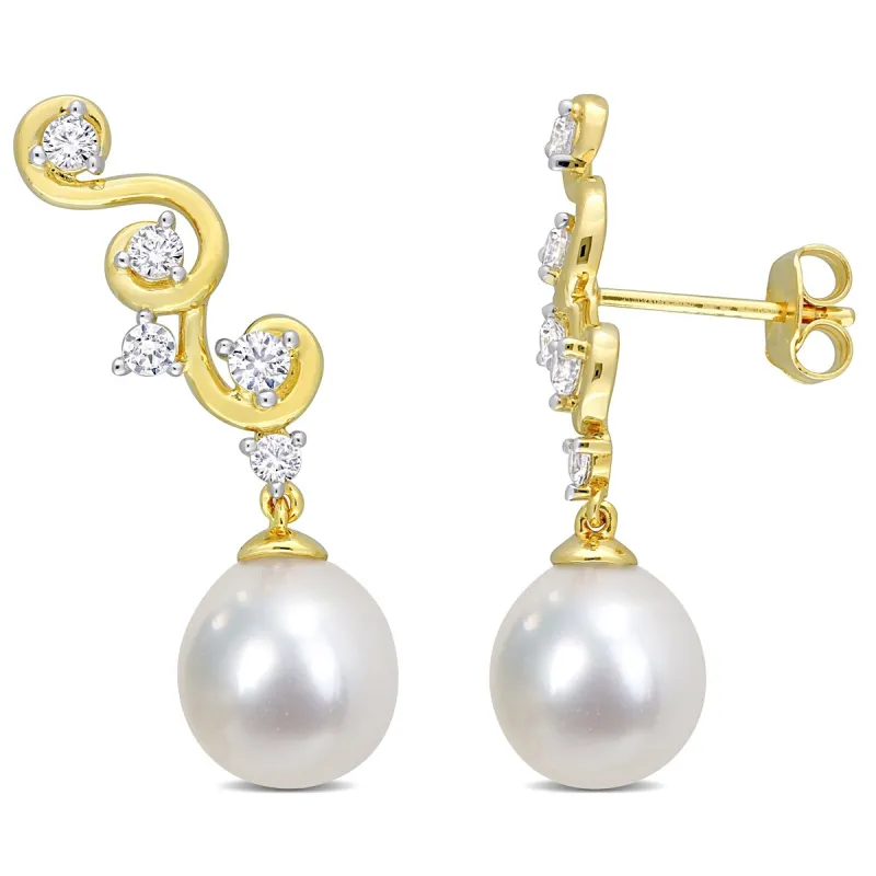Sofia B. South Sea Cultured Pearl 5/8ct TGW Created White Sapphire Infinity Earrings Yellow Silver sold by Zulily