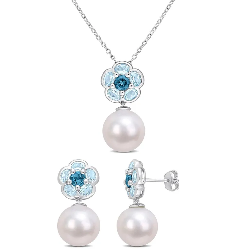 Sofia B. 4 5/8ct TGW Blue Topaz Cultured Freshwater Pearl Jewelry Set Sterling Silver made by Zulily