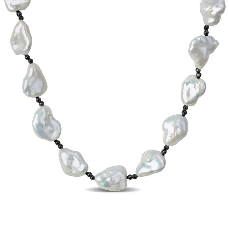 Sofia B. 10-11mm Keshi Pearl Diamond-cut Hematite Beads Necklace Sterling Silver - 20 in sold by Zulily