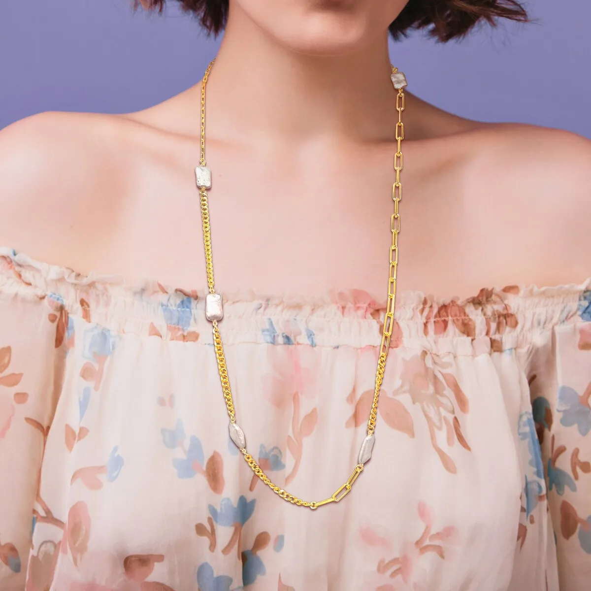 Sofia B. Cultured Freshwater Pearl Station Necklace Curb Paperclip Link Chain Yellow Silver - 33 in sold by Zulily product image thumbnail 4