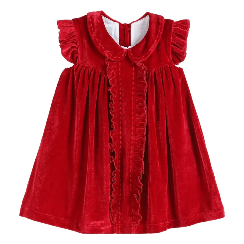 Red Velour Ruffle Dress sold by Zulily