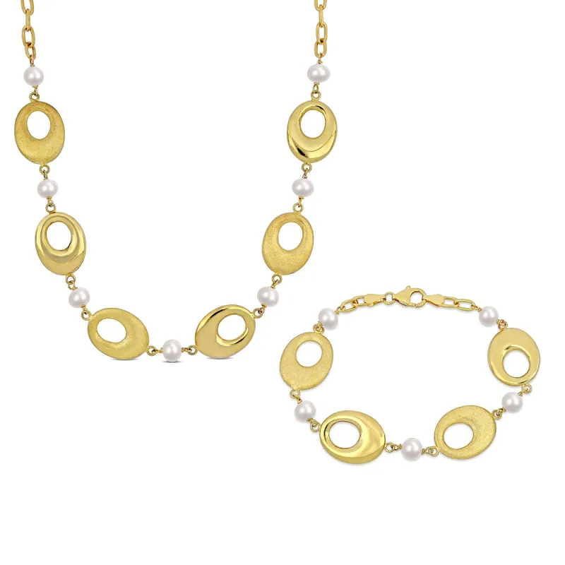 Sofia B. Cultured Freshwater Pearl Oval Disc Station Necklace Bracelet Set Yellow Silver sold by Zulily