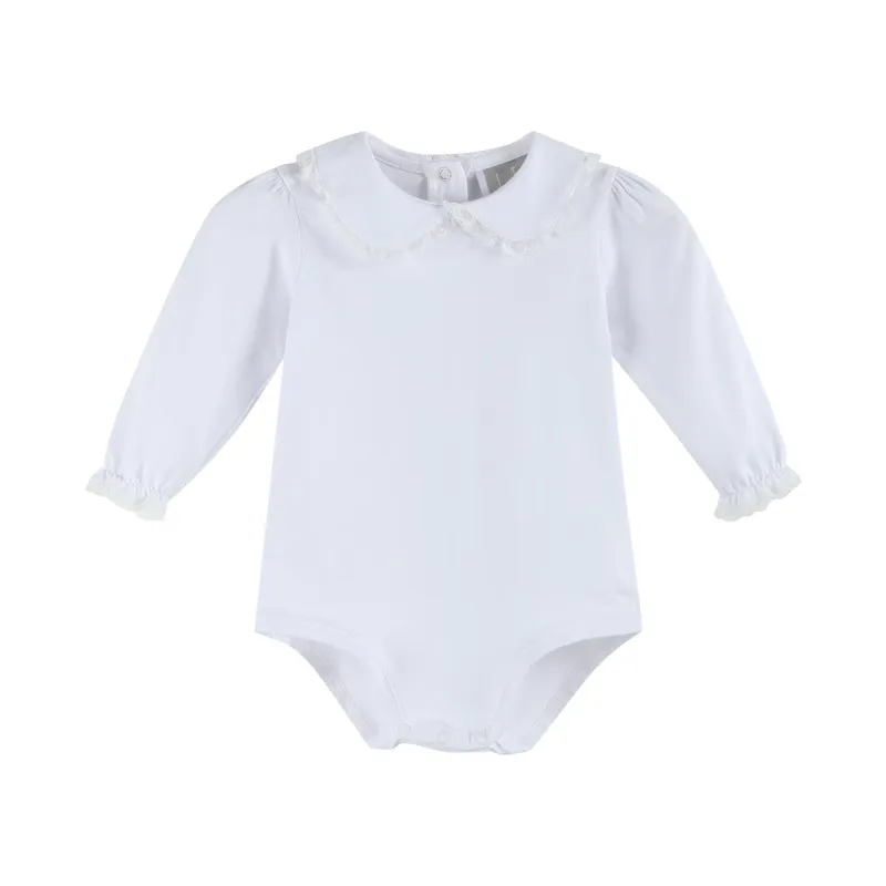 White Lace Collared Girls Long Sleeve Bodysuit Romper sold by Zulily