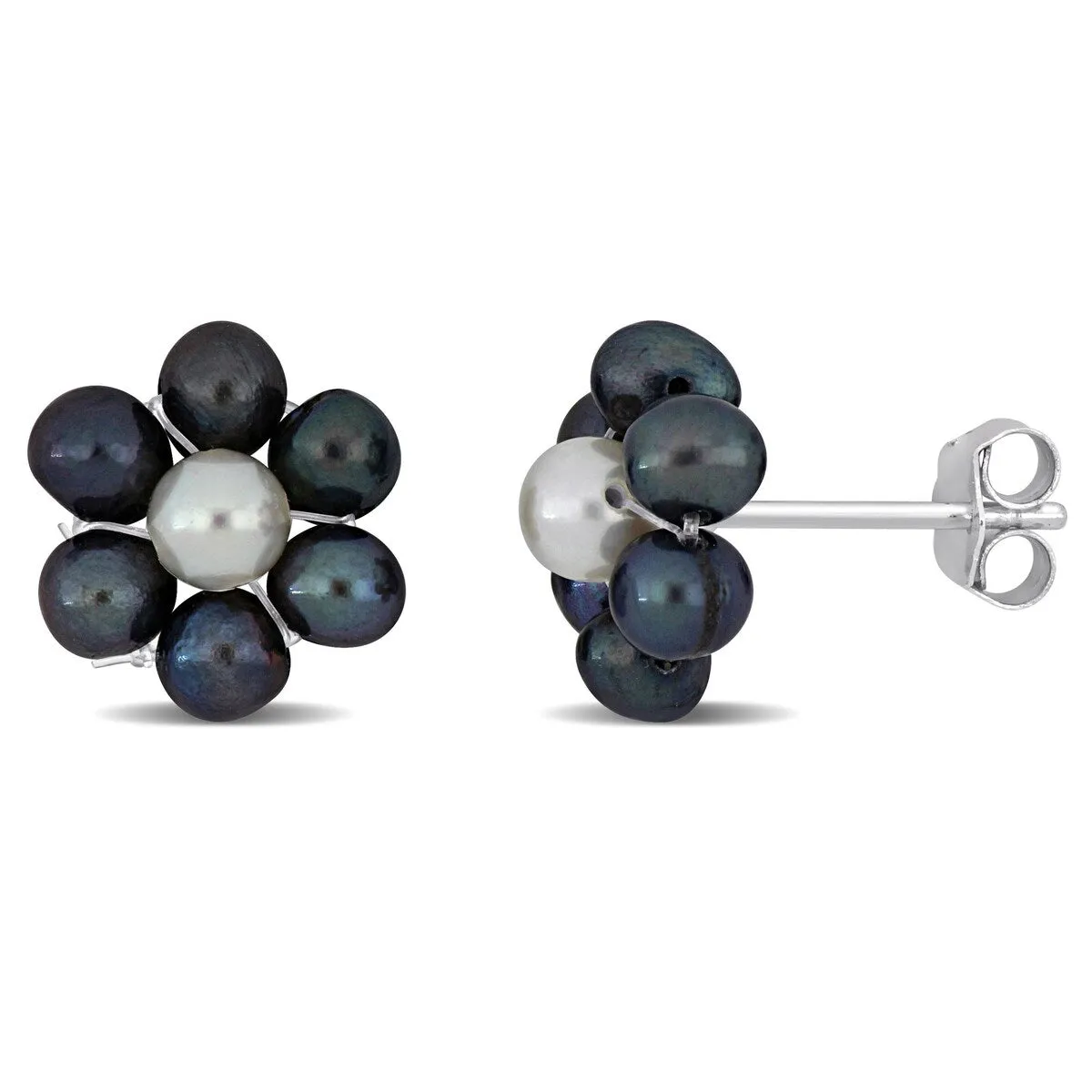 Sofia B. Black White Flower Design Cultured Freshwater Pearl Stud Earrings Sterling Silver sold by Zulily