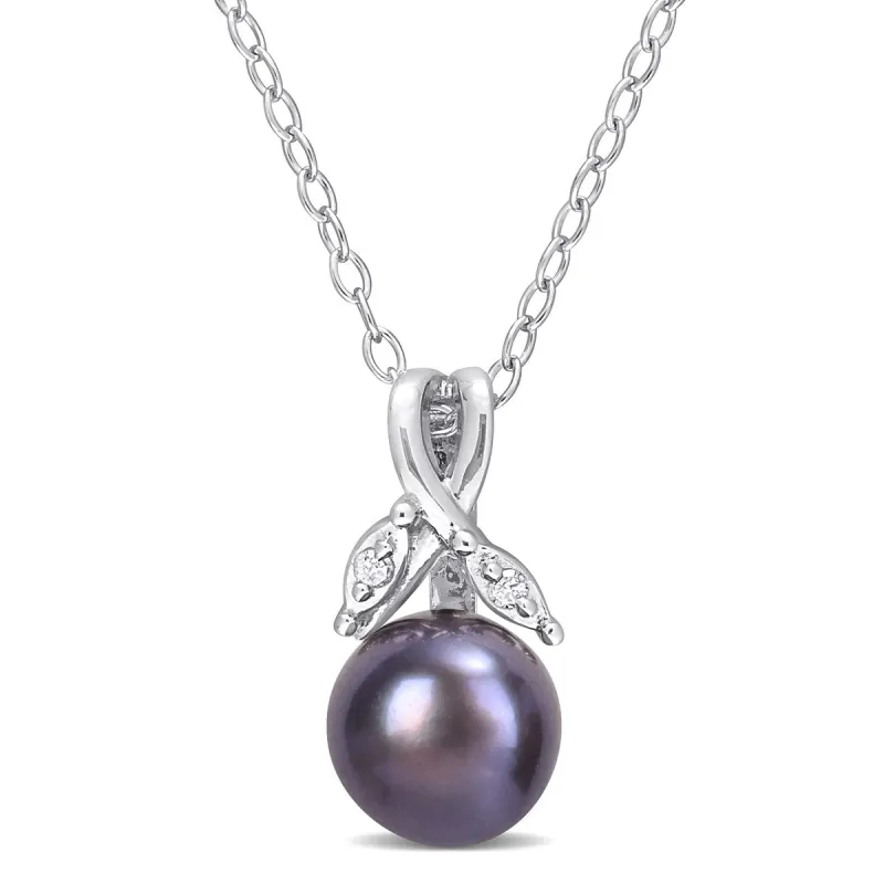 Sofia B. Black Cultured Freshwater Pearl Diamond Accent Floral Necklace Sterling Silver sold by Zulily